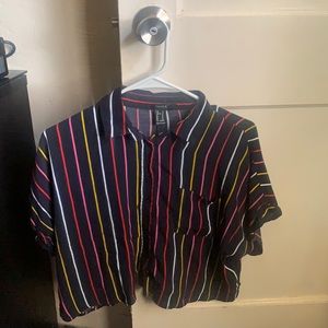 Wide Cropped Forever 21 Collard Multi-Stripped Top